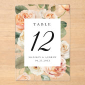 Numéro de table de mariage en acrylique Rose pêche (Recto)