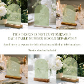 Numéro de table de mariage en acrylique vert sauge
