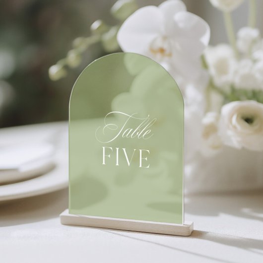 Numéro de table de mariage en acrylique vert sauge