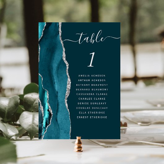 Numéro de table de mariage en agate bleu sarcelle