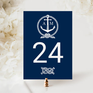 Numéro de table de mariage en bleu marine nautique