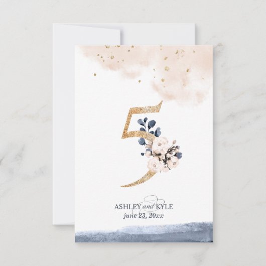 Numéro de table de mariage en bleu marine, rose bl (Dos)