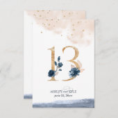 Numéro de table de mariage en bleu marine, rose bl (Devant / Derrière)