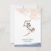 Numéro de table de mariage en bleu marine, rose po (Dos)