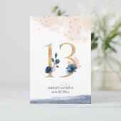 Numéro de table de mariage en bleu marine, rose po (Debout devant)