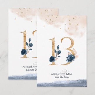 Numéro de table de mariage en bleu marine, rose po