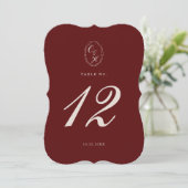 Numéro de table de mariage en burgundy découpé (Debout devant)