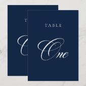 Numéro de table de mariage en calligraphie bleue c (Devant / Derrière)