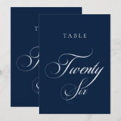 Numéro de table de mariage en calligraphie bleue c (Devant / Derrière)