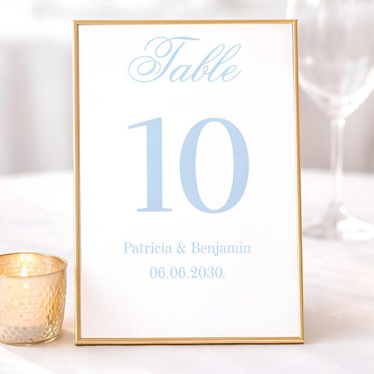 Numéro de table de mariage en calligraphie bleue c