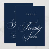 Numéro de table de mariage en calligraphie bleue c (Devant / Derrière)