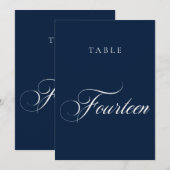 Numéro de table de mariage en calligraphie bleue c (Devant / Derrière)