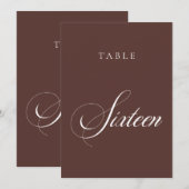 Numéro de table de mariage en calligraphie marron (Devant / Derrière)