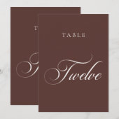 Numéro de table de mariage en calligraphie marron (Devant / Derrière)