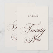 Numéro de table de mariage en calligraphie marron (Devant / Derrière)