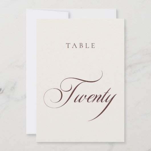 Numéro de table de mariage en calligraphie marron (Devant)
