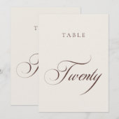 Numéro de table de mariage en calligraphie marron (Devant / Derrière)