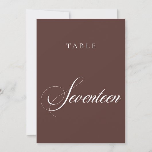 Numéro de table de mariage en calligraphie marron (Devant)