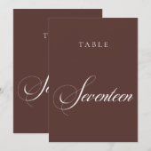 Numéro de table de mariage en calligraphie marron (Devant / Derrière)