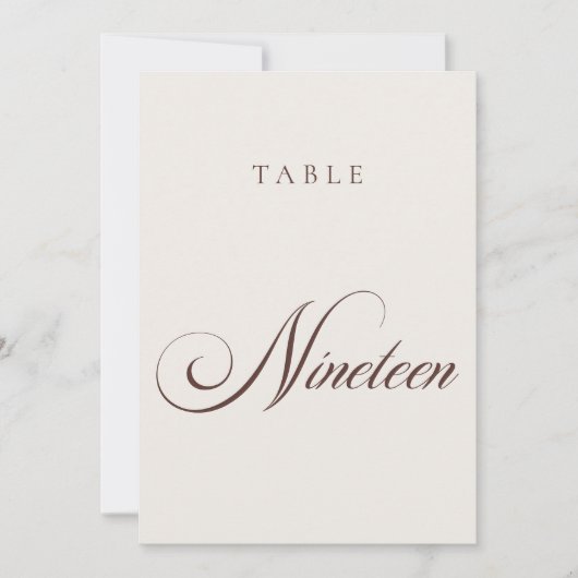 Numéro de table de mariage en calligraphie marron (Devant)