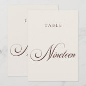 Numéro de table de mariage en calligraphie marron (Devant / Derrière)