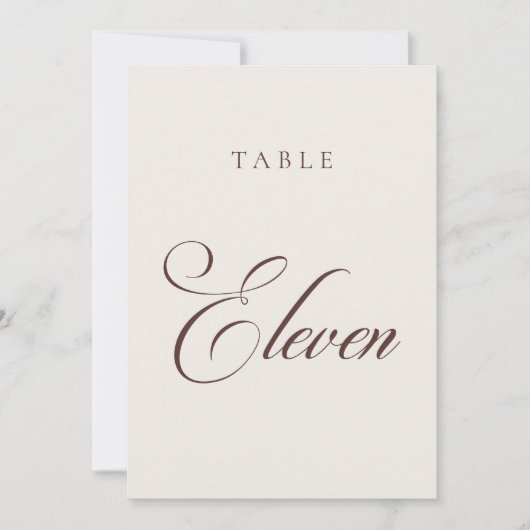 Numéro de table de mariage en calligraphie marron (Devant)