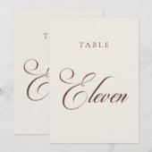 Numéro de table de mariage en calligraphie marron (Devant / Derrière)