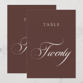Numéro de table de mariage en calligraphie marron (Devant / Derrière)