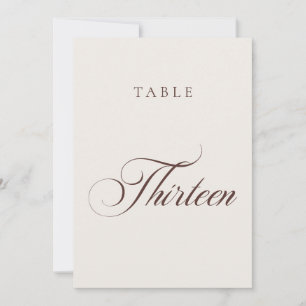 Numéro de table de mariage en calligraphie marron 