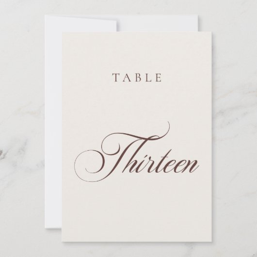 Numéro de table de mariage en calligraphie marron (Devant)