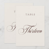 Numéro de table de mariage en calligraphie marron (Devant / Derrière)