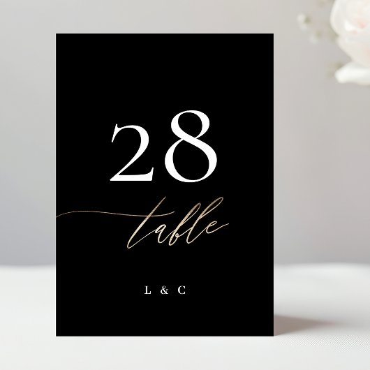 Numéro de table de mariage en calligraphie Noir Or