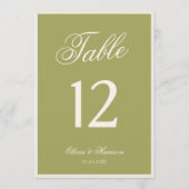 Numéro de table de mariage en calligraphie vert ol (Dos)