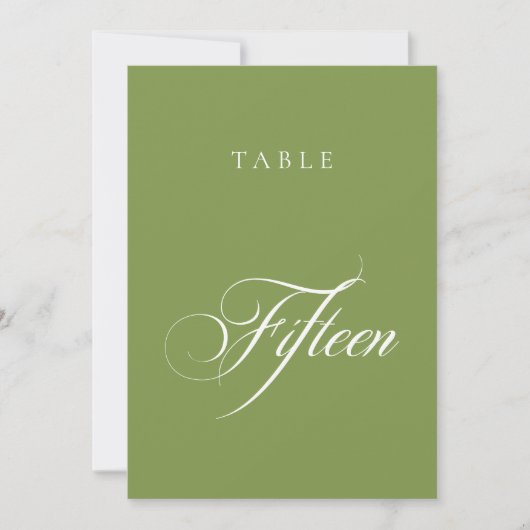 Numéro de table de mariage en calligraphie verte c (Devant)