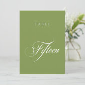 Numéro de table de mariage en calligraphie verte c (Debout devant)