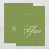 Numéro de table de mariage en calligraphie verte c (Devant / Derrière)