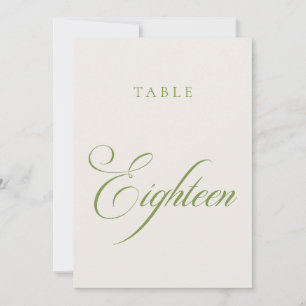 Numéro de table de mariage en calligraphie verte c