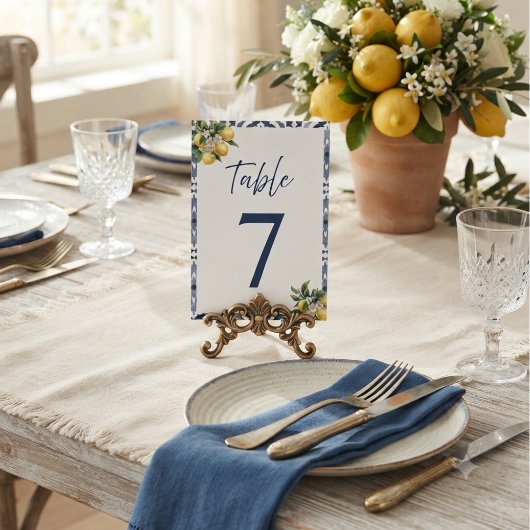 Numéro de table de mariage en carrelage bleu citro