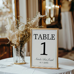 Numéro de table de mariage en crème noir élégant O