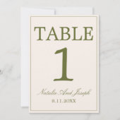 Numéro de table de mariage en crème vert olive Old (Devant)