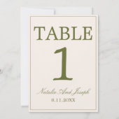 Numéro de table de mariage en crème vert olive Old (Dos)