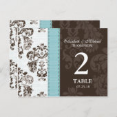 Numéro de table de mariage en damas bleu et marron (Devant / Derrière)