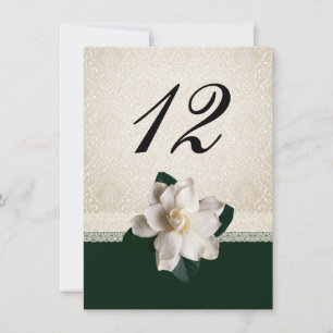 Numéro de table de mariage en damas et gardénia