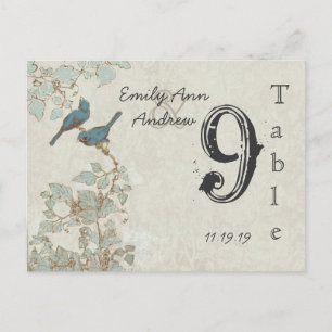 Numéro de table de mariage en damas oiseaux sarcel