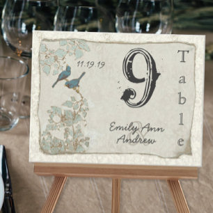 Numéro de table de mariage en damas oiseaux sarcel