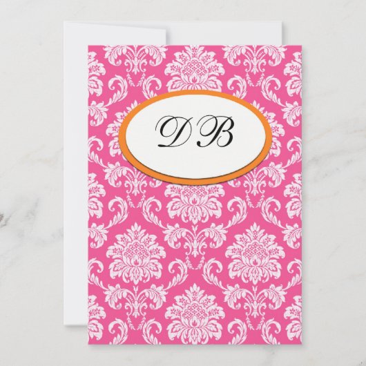 Numéro de table de mariage en damas rose et orange (Devant)