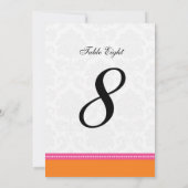 Numéro de table de mariage en damas rose et orange (Dos)
