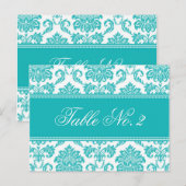 Numéro de table de mariage en Damas sarcelle (Devant / Derrière)