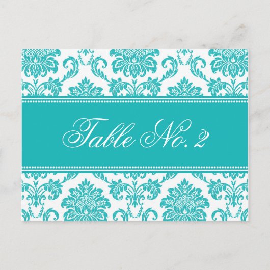Numéro de table de mariage en Damas sarcelle (Devant)