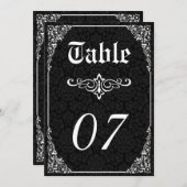 Numéro de table de mariage en damas victorien goth (Devant / Derrière)